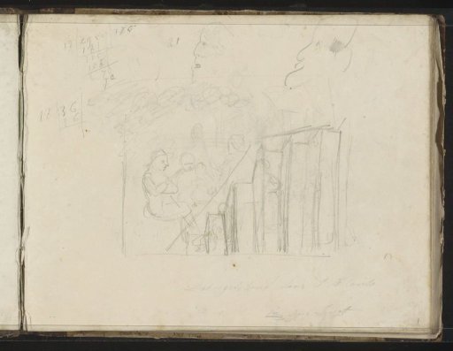 Study sheet with a group of figures and caricatured heads