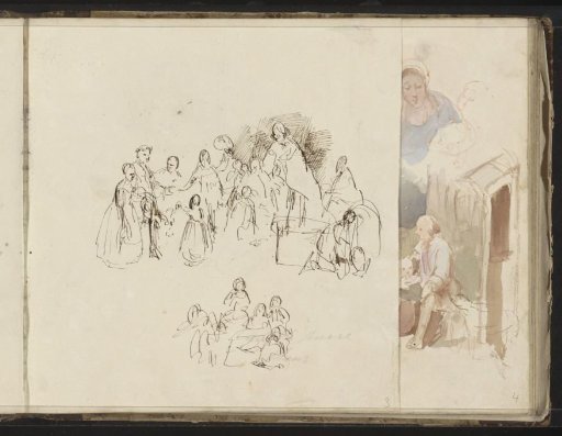 Two groups of men, women and children