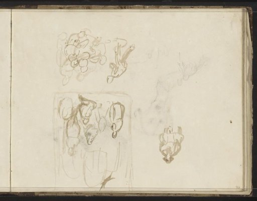 Groups of seated and standing figures