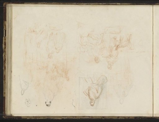 Study sheet with a male portrait and figures
