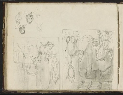 Interiors with a woman and a praying figure