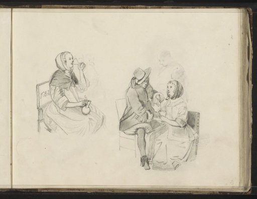 Drinking Woman and a Couple with a Glass