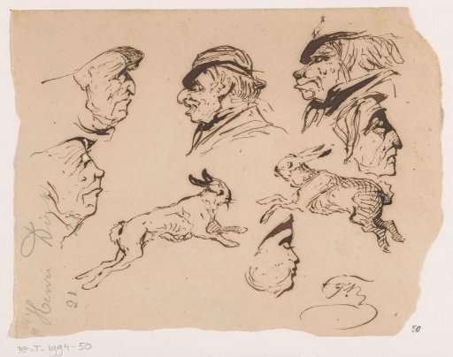 Sketches of heads and hares