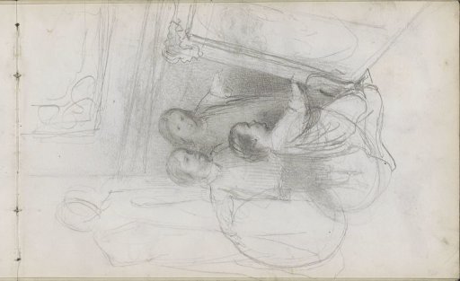 Three children viewing a mirror by a fireplace