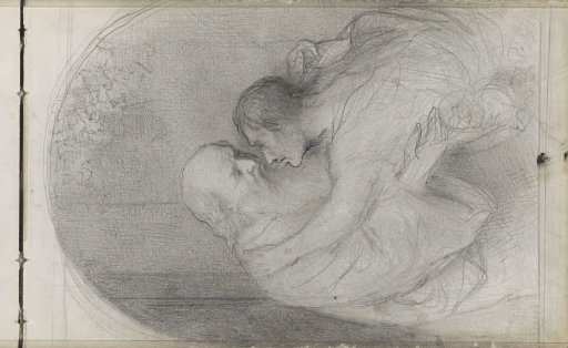 Old man with a beard embracing a man or woman