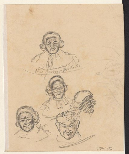 Sketches of jurists and a little devil's head