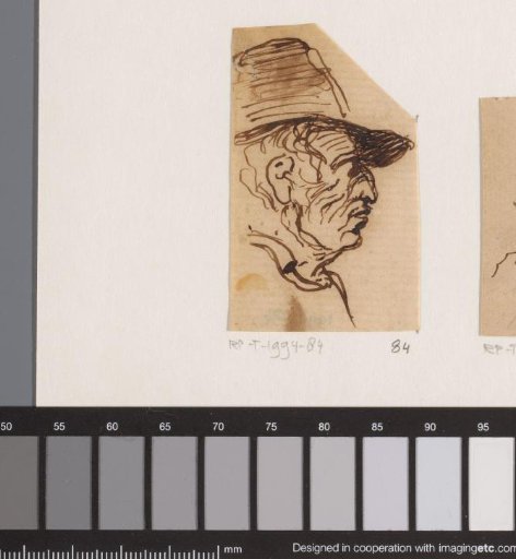 Head of a man with a hat, in profile to the right