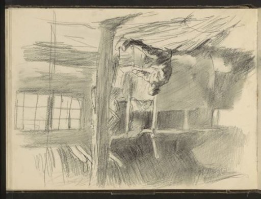 Pipe-smoking peasant in a stable interior