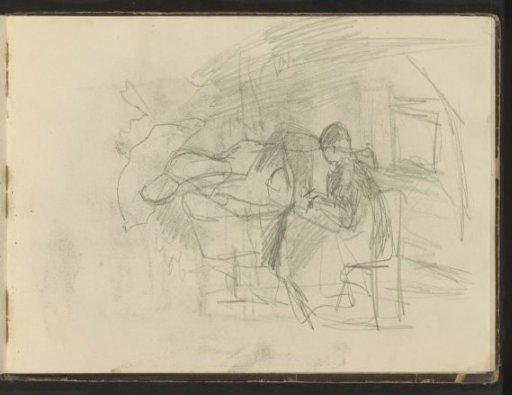 Interior with a woman by a cradle