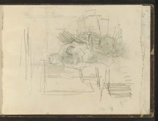 Interior with a woman holding a child on her lap