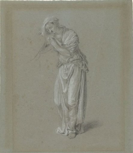 Figure Study of a Woman in Classical Robes, Leaning on an Object