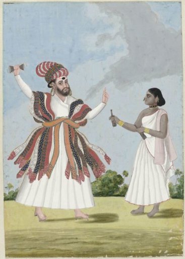 Fortune-teller and his wife standing in a landscape
