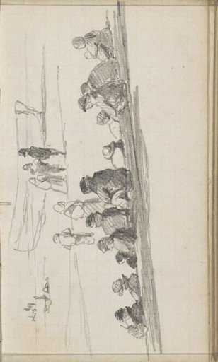 Seated figures at a quay