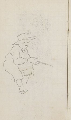 Seated boy with a fishing rod