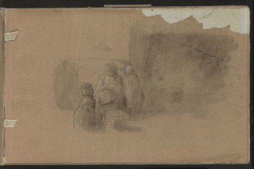 Interior with a working mother and two children