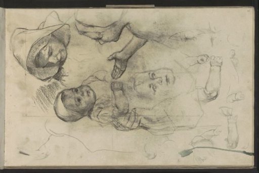 Study sheet with a baby, girls' heads and arms