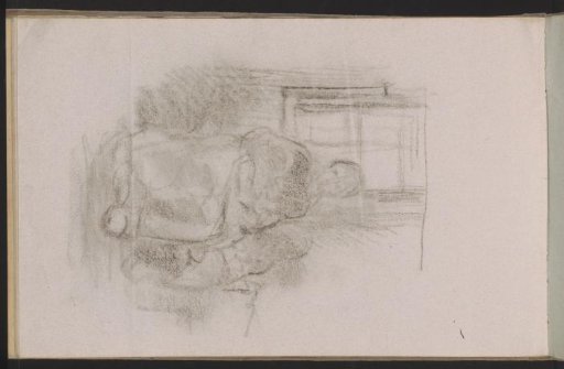 Woman doing needlework and a girl at a window