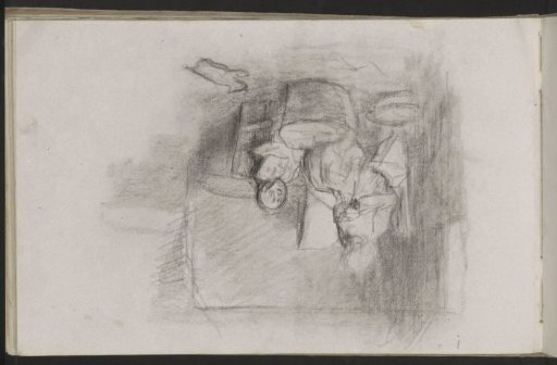 Interior with a knitting woman and a child on a chair