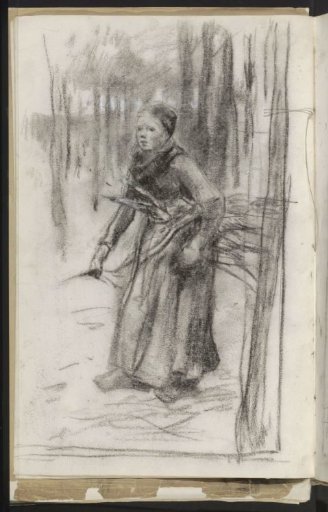 Young woman with firewood under her arm in a forest
