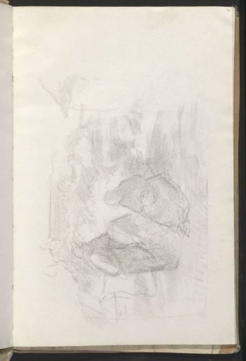 Outdoor scene with a woman working and a man watching