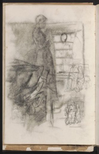 Study sheet with women and children in interiors