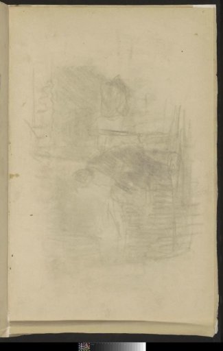 Interior with a woman by a cradle