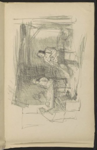 Interior with four figures around a table