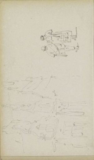 Three gables and figure studies