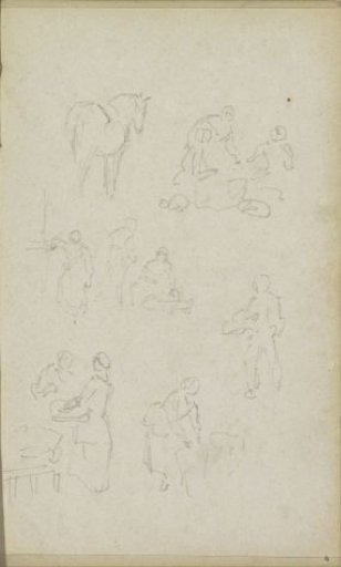 Figure studies and a horse