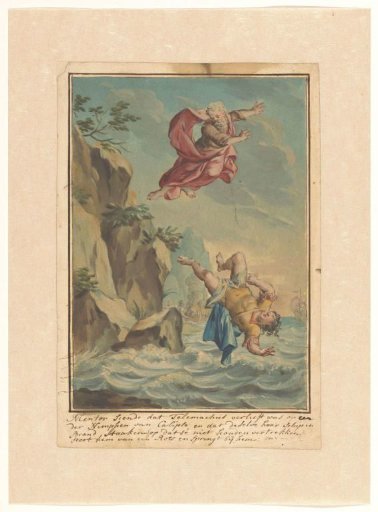 Mentor throws Telemachus from a rock and jumps after him
