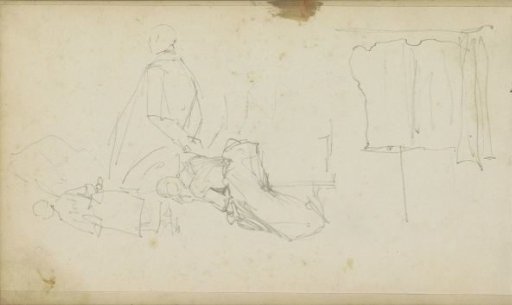 Figure Studies, Including a Seated Woman on a Church Bench
