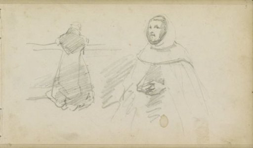 Monk leaning against a wall and a monk with folded hands