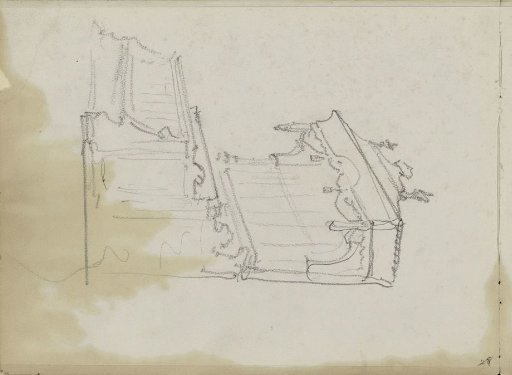 Church pews under a canopy