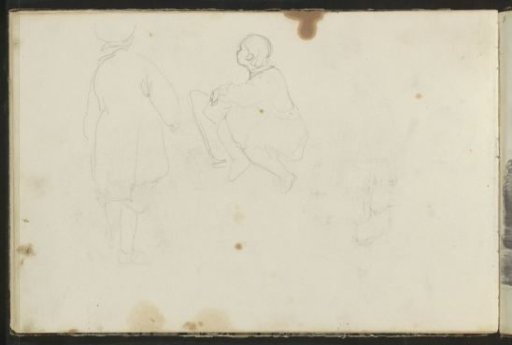 Standing boy and a seated child with a writing slate