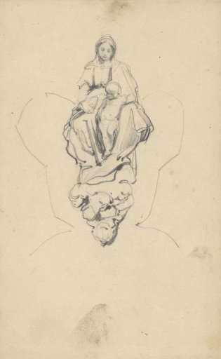 Study of a sculpted Madonna and Child on clouds