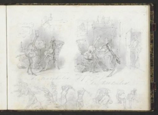 Caricatures of a music and drawing lesson
