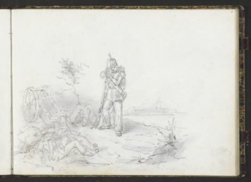 Mourning soldier at the site of an accident