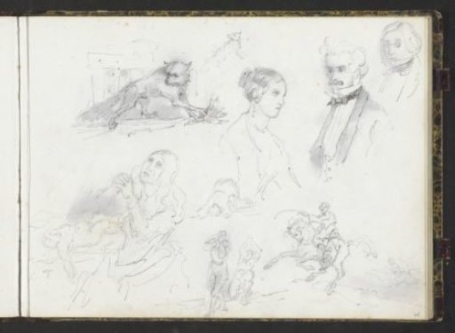 Study sheet with dogs, a rider and figures