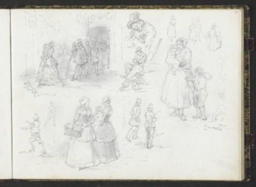 Study sheet, among others with figures at a gate