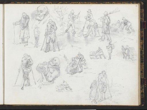Study sheet with ice skating, monks and beggars