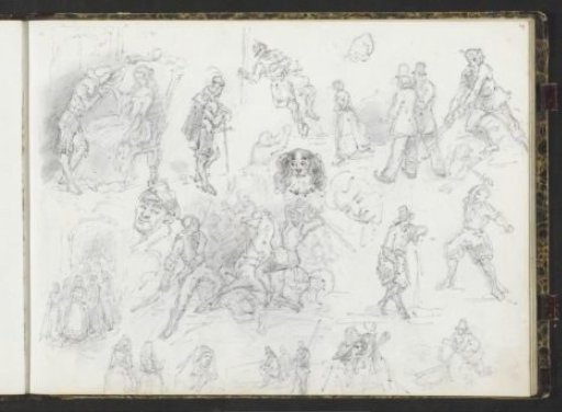 Study sheet with a lovers' pair, nuns and a cavalry battle