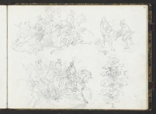 Study sheet with cavalry fights and a tree