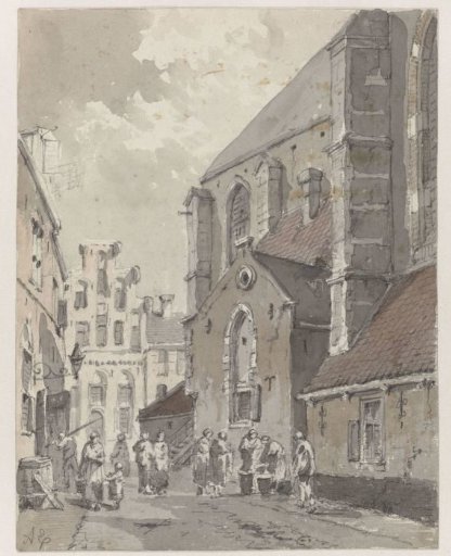 View of the Groenmarkt in Amersfoort, with part of the St. Joriskerk on the right