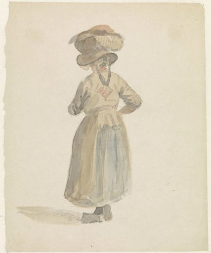 Figure study of a woman with a basket on her head, seen from behind