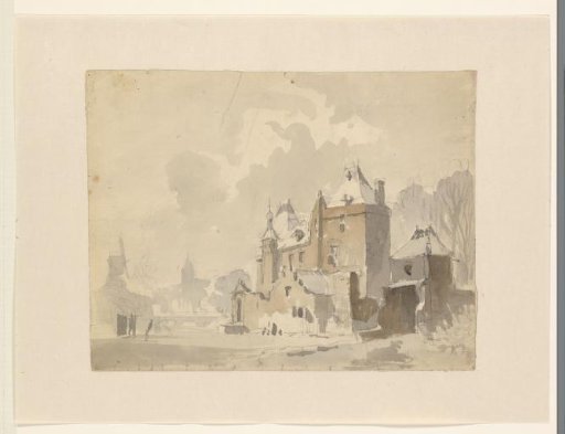 View of a fantastical castle near a city