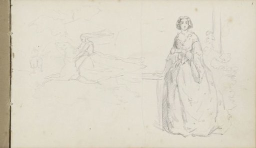 Two Riders in a Landscape and a Standing Woman