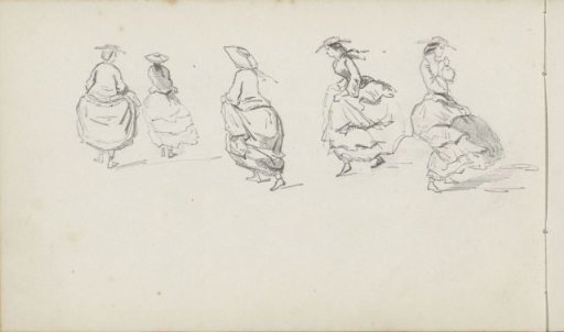 Walking Women with Skirts Drawn Up