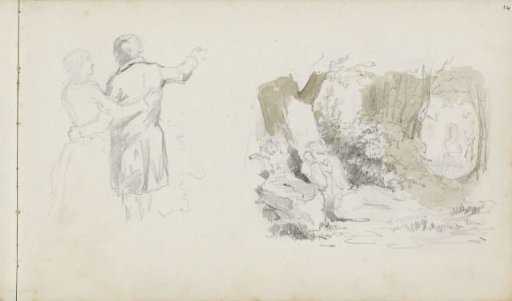 Embracing Couple and a Seated Man Under a Tree