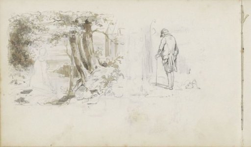 Walker with a Staff and a Seated Figure on a Path