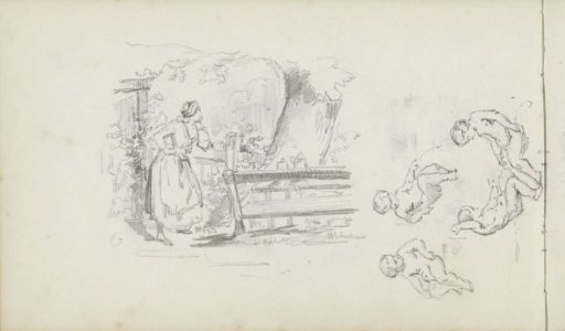 Woman Leaning on a Fence and Putti